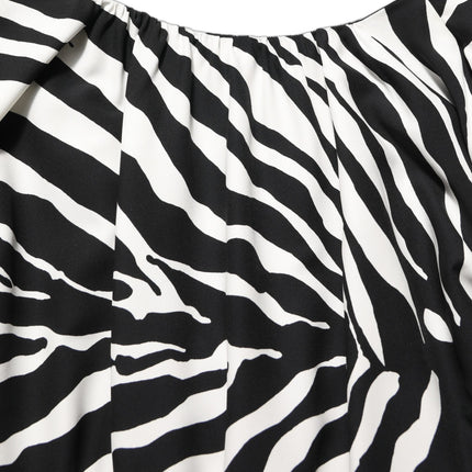 Dolce & Gabbana Black White Zebra Ruched Silk Mini Dress