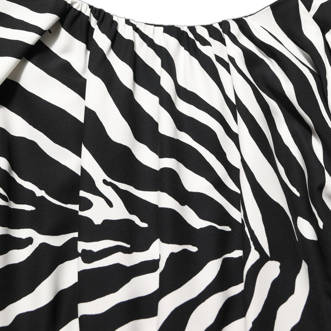 Dolce & Gabbana Black White Zebra Ruched Silk Mini Dress