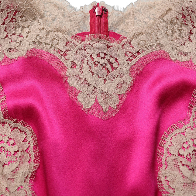 Dolce & Gabbana Fuchsia Pink Lace Detail A-line Midi Dress
