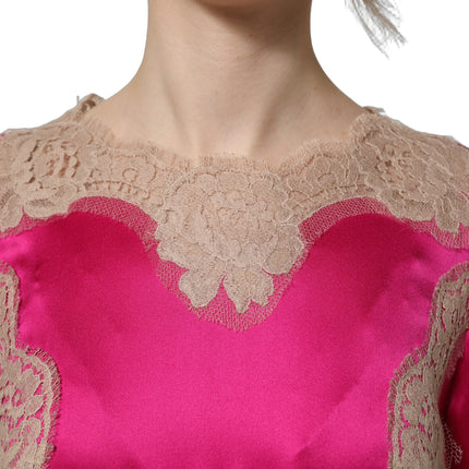 Dolce & Gabbana Fuchsia Pink Lace Detail A-line Midi Dress