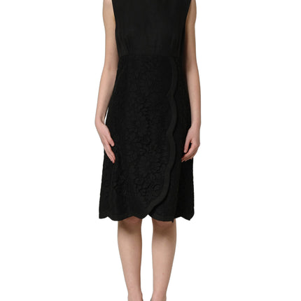Dolce & Gabbana Black Floral Lace Sleeveless Shift Dress
