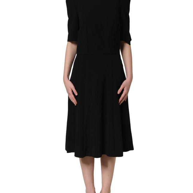 Dolce & Gabbana Black Viscose Short Sleeve A-line Midi Dress