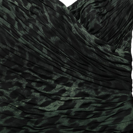 Dolce & Gabbana Green Leopard Print Bustier Draped Midi Dress