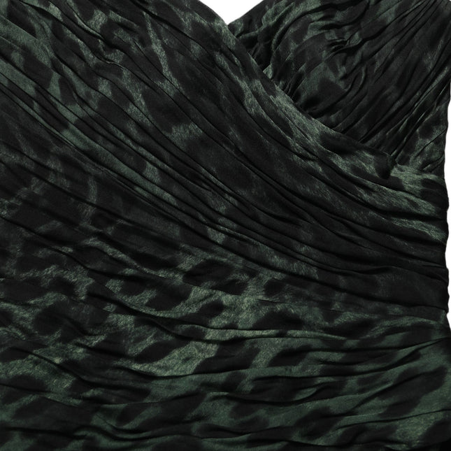 Dolce & Gabbana Green Leopard Print Bustier Draped Midi Dress