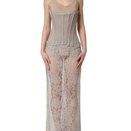 Dolce & Gabbana Gray Lace Corset Style Bodice Maxi Dress