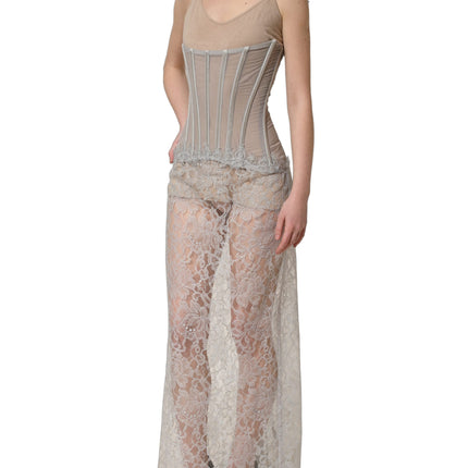 Dolce & Gabbana Gray Lace Corset Style Bodice Maxi Dress