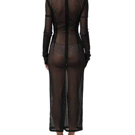 Dolce & Gabbana Black Long Sleeve Sheer Fitted Maxi Dress