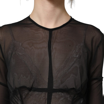 Dolce & Gabbana Black Long Sleeve Sheer Fitted Maxi Dress