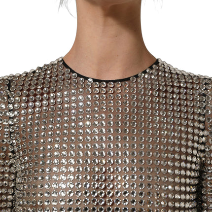 Dolce & Gabbana Beige Crystal Embellished Long Gown Dress