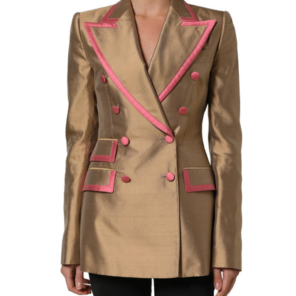 Dolce & Gabbana Gold Silk Double Breasted Coat Blazer Jacket