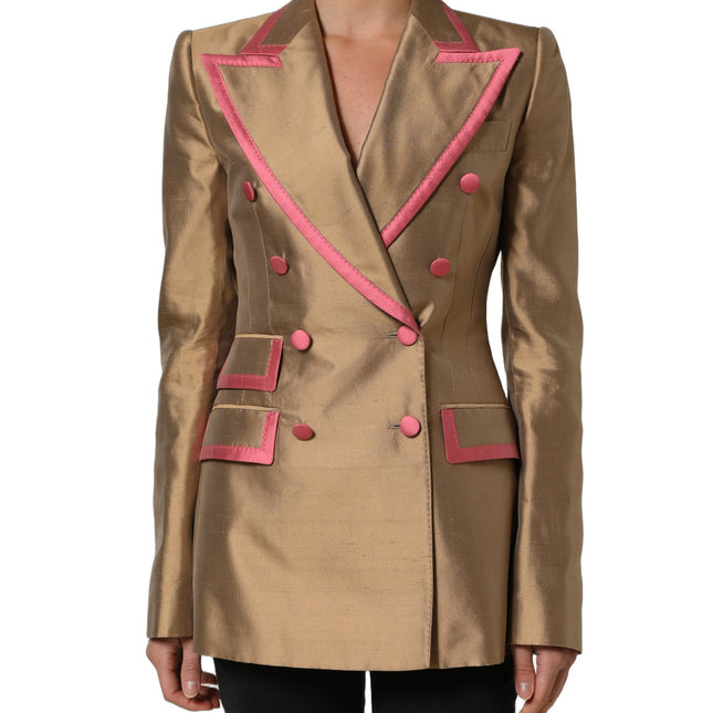 Dolce & Gabbana Gold Silk Double Breasted Coat Blazer Jacket