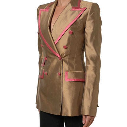 Dolce & Gabbana Gold Silk Double Breasted Coat Blazer Jacket