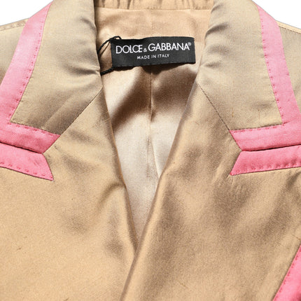 Dolce & Gabbana Gold Silk Double Breasted Coat Blazer Jacket