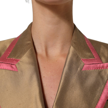 Dolce & Gabbana Gold Silk Double Breasted Coat Blazer Jacket