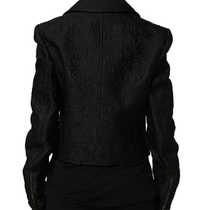Dolce & Gabbana Black Floral Brocade Biker Blouson Jacket