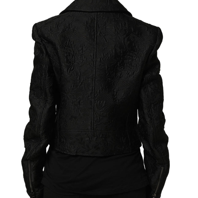 Dolce & Gabbana Black Floral Brocade Biker Blouson Jacket