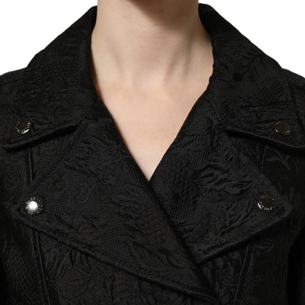 Dolce & Gabbana Black Floral Brocade Biker Blouson Jacket