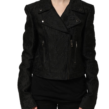 Dolce & Gabbana Black Floral Brocade Biker Blouson Jacket