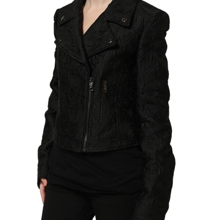 Dolce & Gabbana Black Floral Brocade Biker Blouson Jacket
