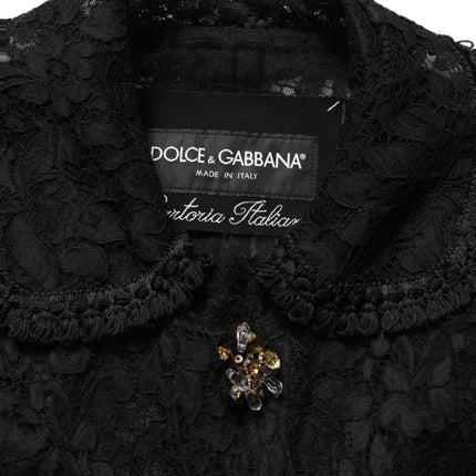 Dolce & Gabbana Black Embellished Guipure Lace Coat Jacket