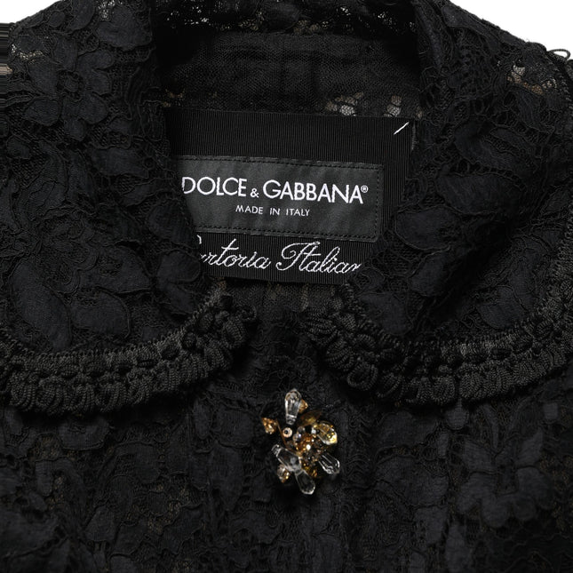 Dolce & Gabbana Black Embellished Guipure Lace Coat Jacket