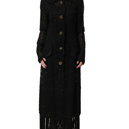 Dolce & Gabbana Black Embellished Guipure Lace Coat Jacket