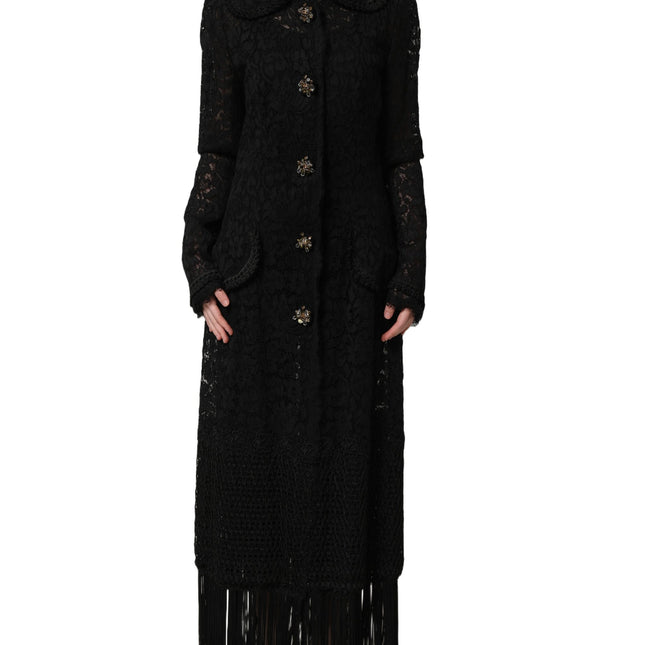 Dolce & Gabbana Black Embellished Guipure Lace Coat Jacket
