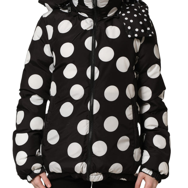 Dolce & Gabbana Black White Polka Dot Hooded Blouson Jacket