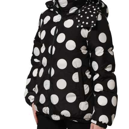 Dolce & Gabbana Black White Polka Dot Hooded Blouson Jacket