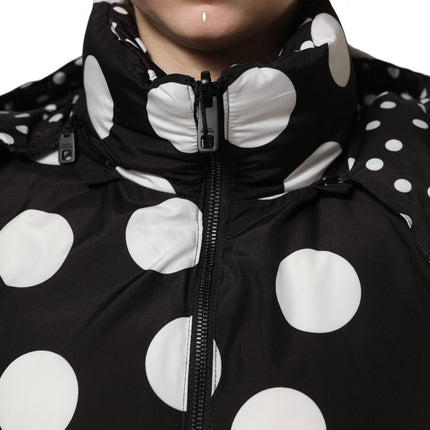 Dolce & Gabbana Black White Polka Dot Hooded Blouson Jacket