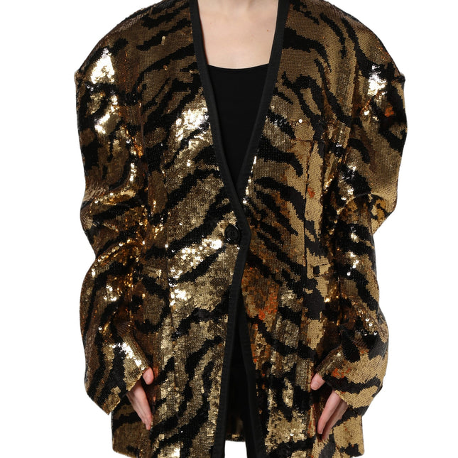 Dolce & Gabbana Black Gold Sequin Tiger Stripe Blazer Jacket