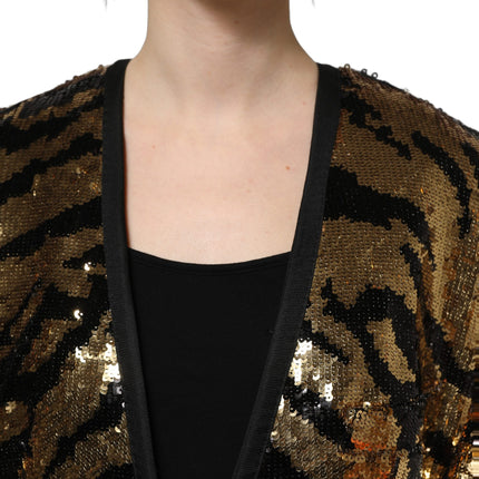 Dolce & Gabbana Black Gold Sequin Tiger Stripe Blazer Jacket