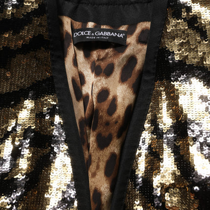 Dolce & Gabbana Black Gold Sequin Tiger Stripe Blazer Jacket
