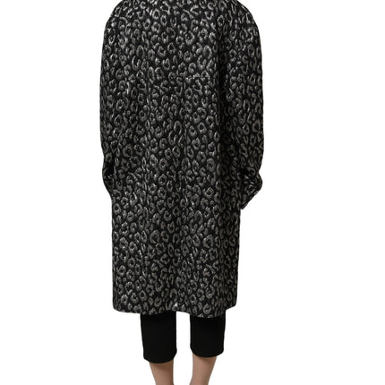 Dolce & Gabbana Black Silver Jacquard Leopard Coat Jacket
