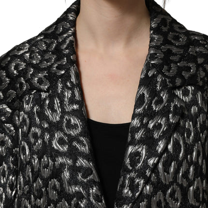 Dolce & Gabbana Black Silver Jacquard Leopard Coat Jacket