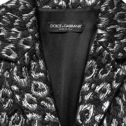 Dolce & Gabbana Black Silver Jacquard Leopard Coat Jacket