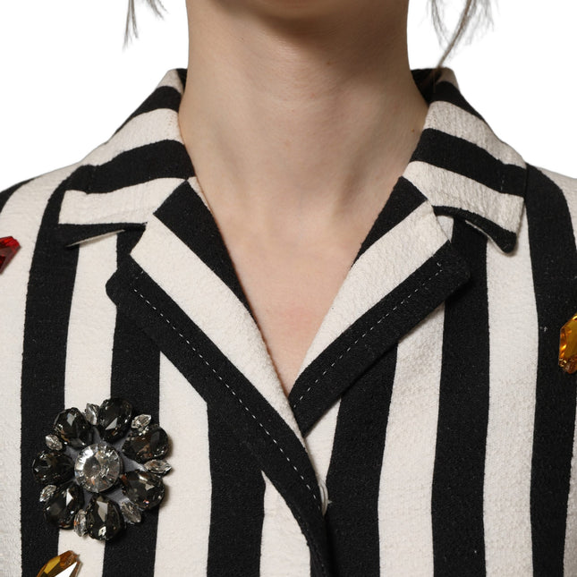 Dolce & Gabbana Black White Striped Embellished Coat Jacket