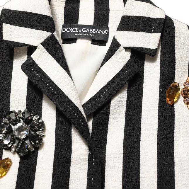 Dolce & Gabbana Black White Striped Embellished Coat Jacket