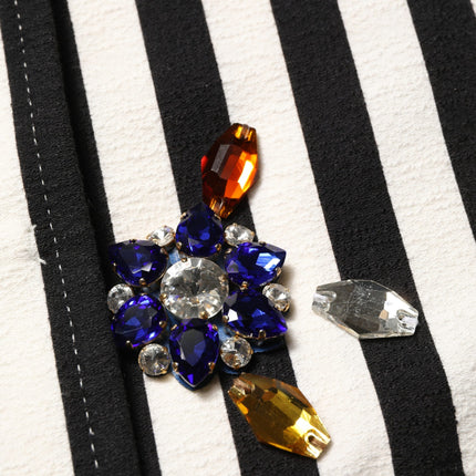 Dolce & Gabbana Black White Striped Embellished Coat Jacket