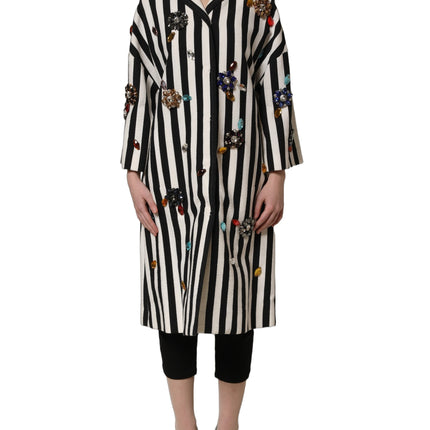 Dolce & Gabbana Black White Striped Embellished Coat Jacket