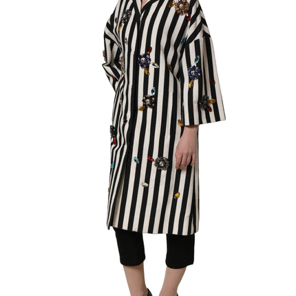 Dolce & Gabbana Black White Striped Embellished Coat Jacket