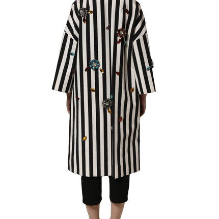 Dolce & Gabbana Black White Striped Embellished Coat Jacket