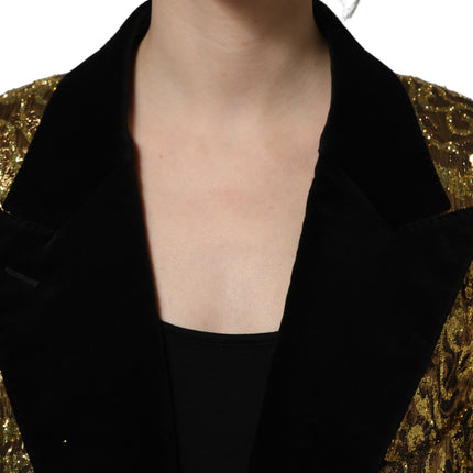 Dolce & Gabbana Gold Floral Jacquard Wool Trench Coat Jacket