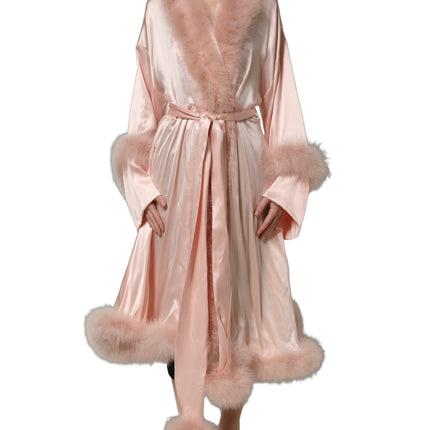 Dolce & Gabbana Light Pink Silk Turkey Feather Robe Jacket
