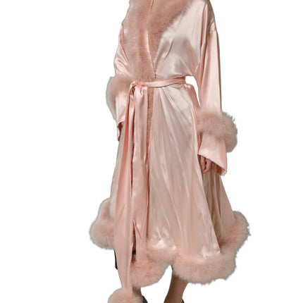 Dolce & Gabbana Light Pink Silk Turkey Feather Robe Jacket