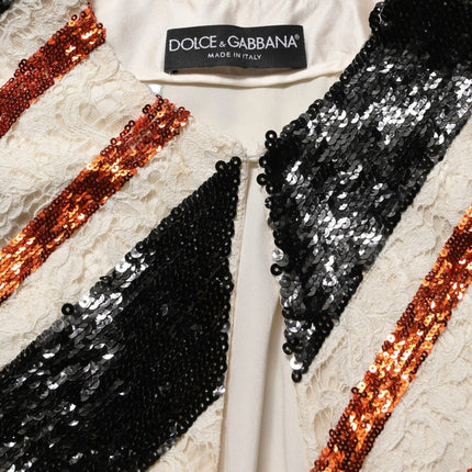 Dolce & Gabbana Multicolor Stripe Sequin Duster Coat Jacket