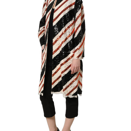 Dolce & Gabbana Multicolor Stripe Sequin Duster Coat Jacket