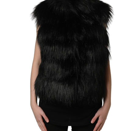 Dolce & Gabbana Black Acrylic Faux Fur Sleeveless Vest Jacket