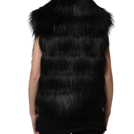 Dolce & Gabbana Black Acrylic Faux Fur Sleeveless Vest Jacket