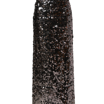 Dolce & Gabbana Brown Sequinned Embellished Pencil Cut Skirt